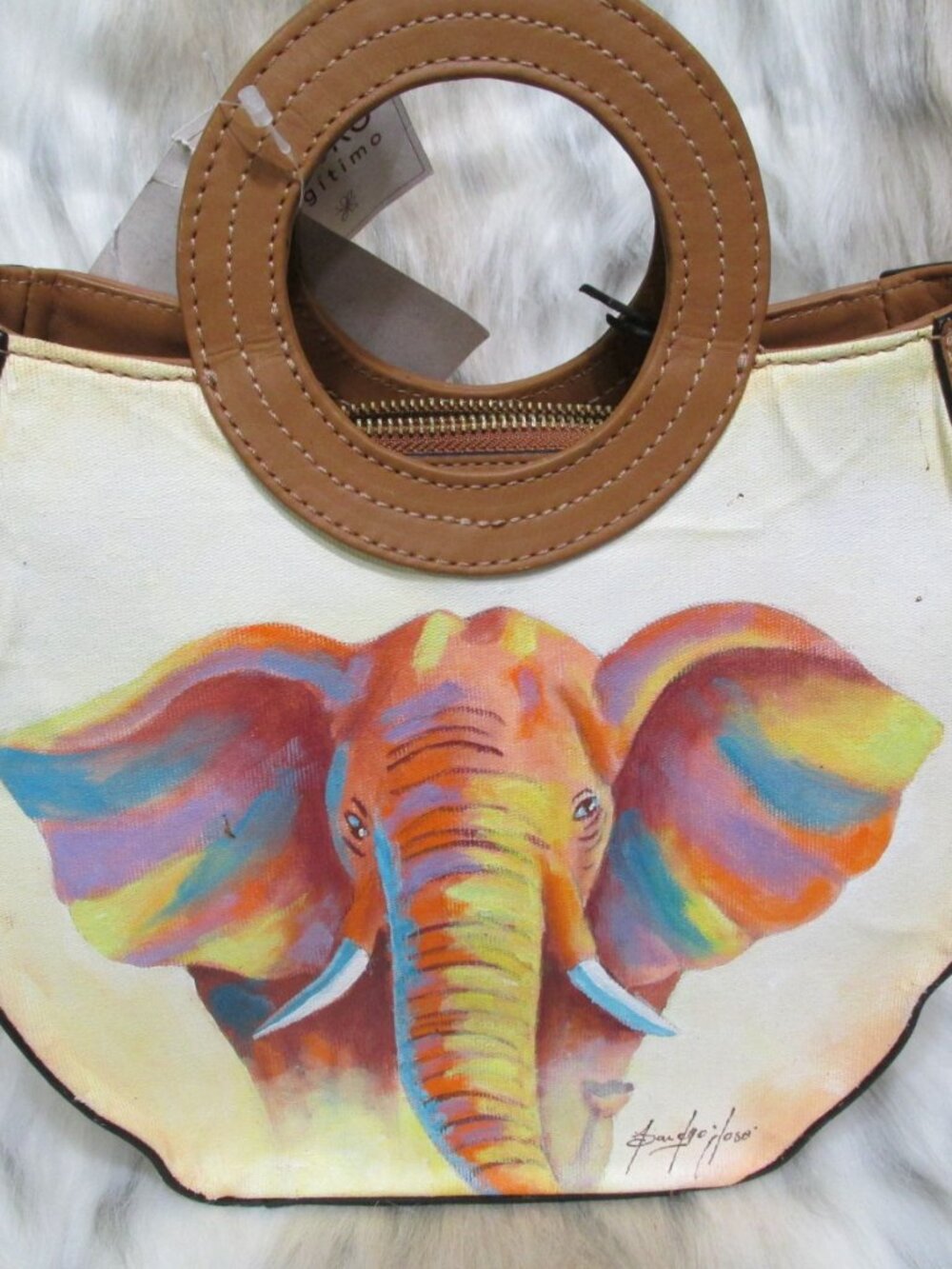 P3289-NWT Couro Legitimo Brazillian Hand Painted Elephant-Signed